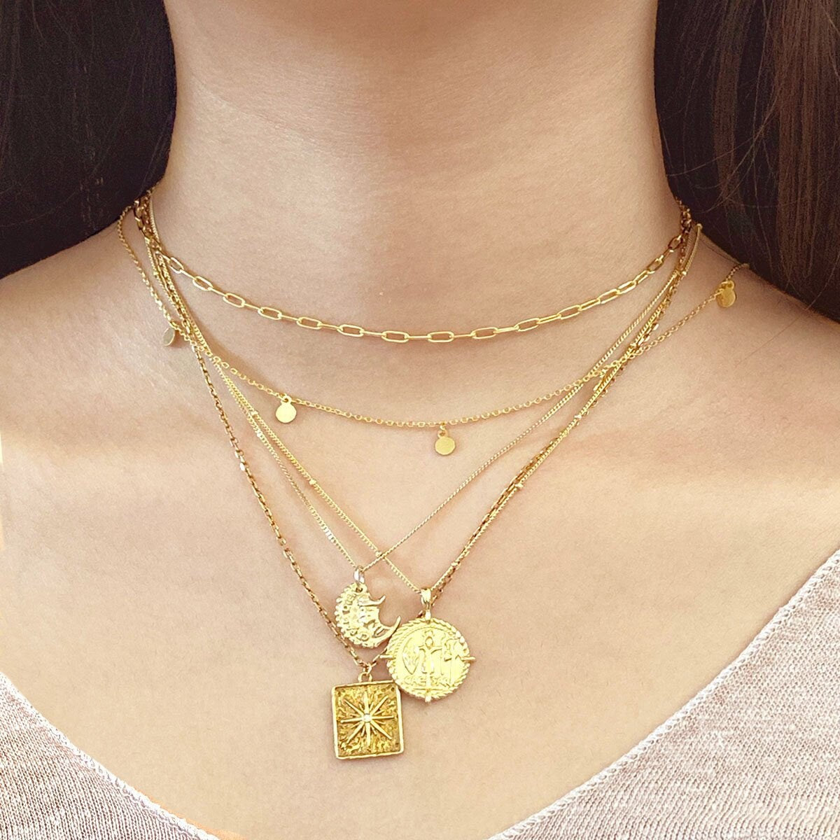 Mini Coin Choker, Gold Vermeil Choker, Tiny Disk Choker, Dangling Small Coin Choker Necklace, Thin Gold Choker, Dainty Layering Necklace