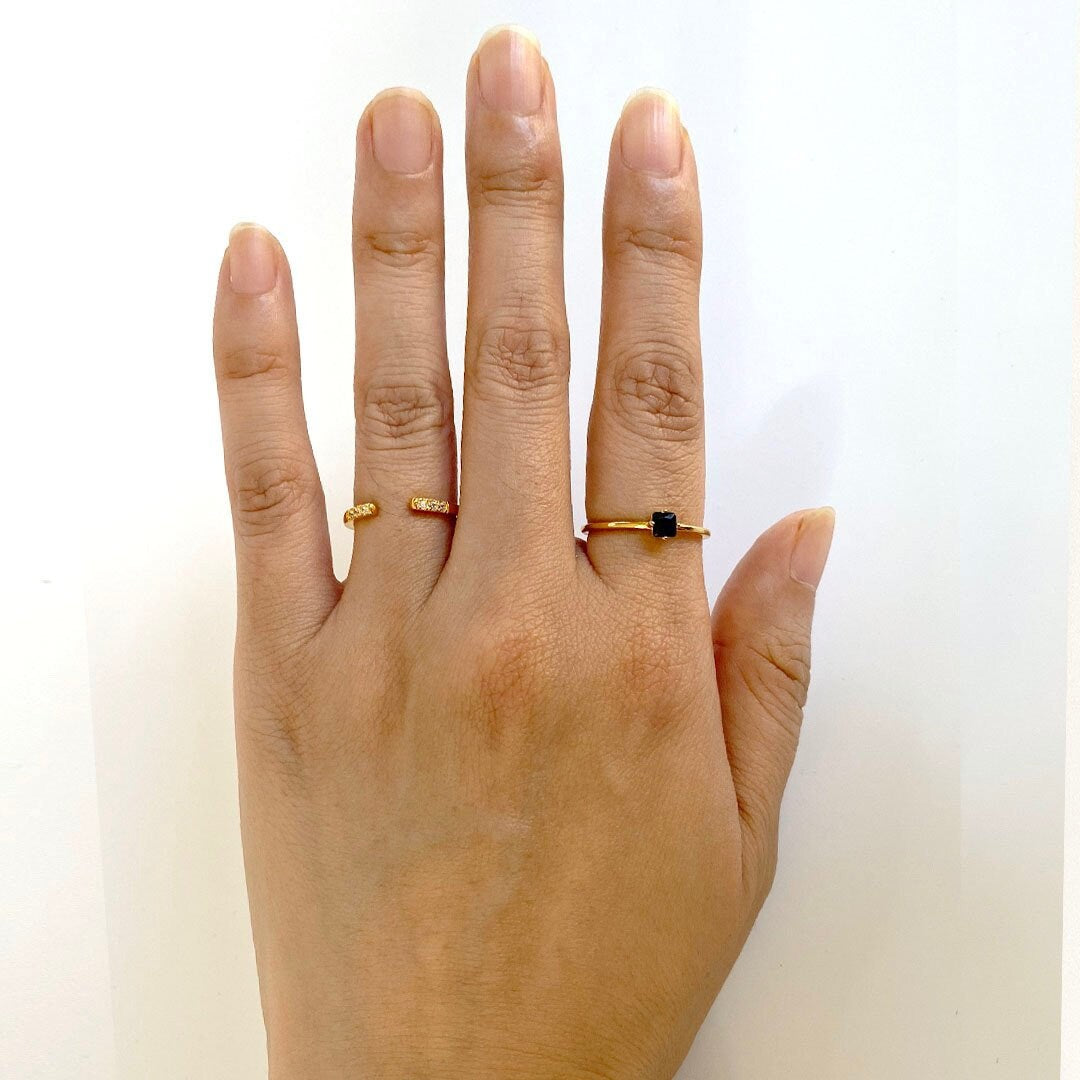 Small Black Stone Ring, Black Crystal Ring, Mini Black CZ Ring, Black Diamond Ring, Black Square Gemstone, Stacking Ring, Gold Vermeil Ring