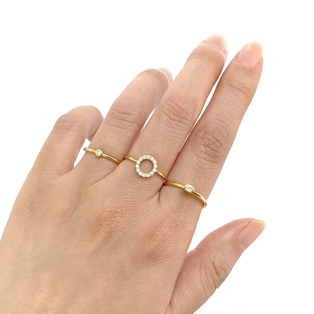 Tiny Solitaire Ring, Mini Solo CZ Ring, Thin Stackable Ring For Women, Skinny Stacking Ring, Small Crystal Ring, Simple Dainty Ring 18K Gold