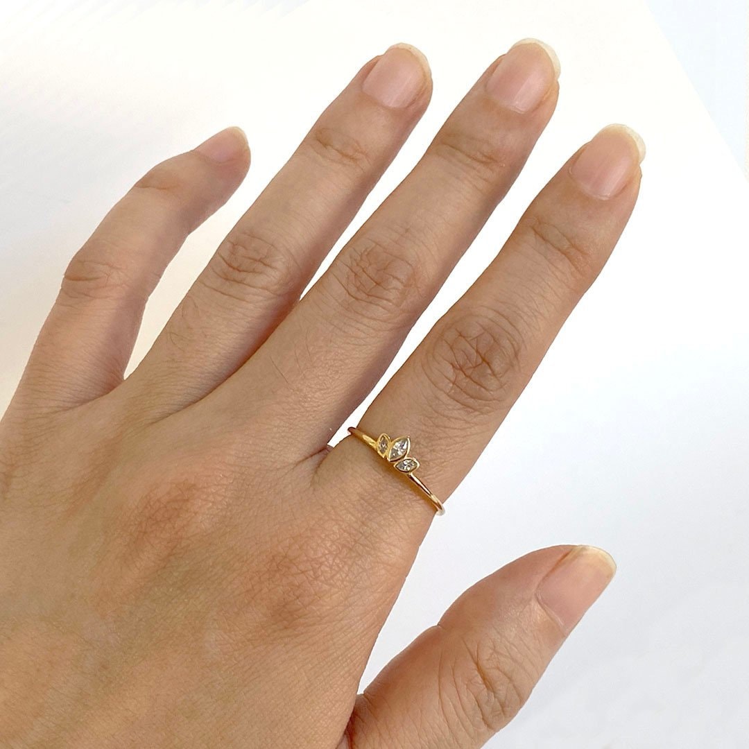 Dainty Petal Ring, Thin Stacking Ring For Women, Thin Gold Ring, Stackable Petite Ring, Tiny CZ Flower Ring, Cute Ring, Everyday Ring, Gift