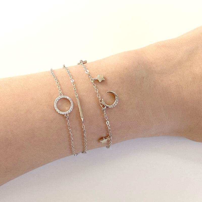 Dainty Silver Bracelet, Double Layer Circle Bracelet, Round Crystal Bracelet, Multi Strand Silver Bracelet, CZ Halo Bracelet, Karma Bracelet