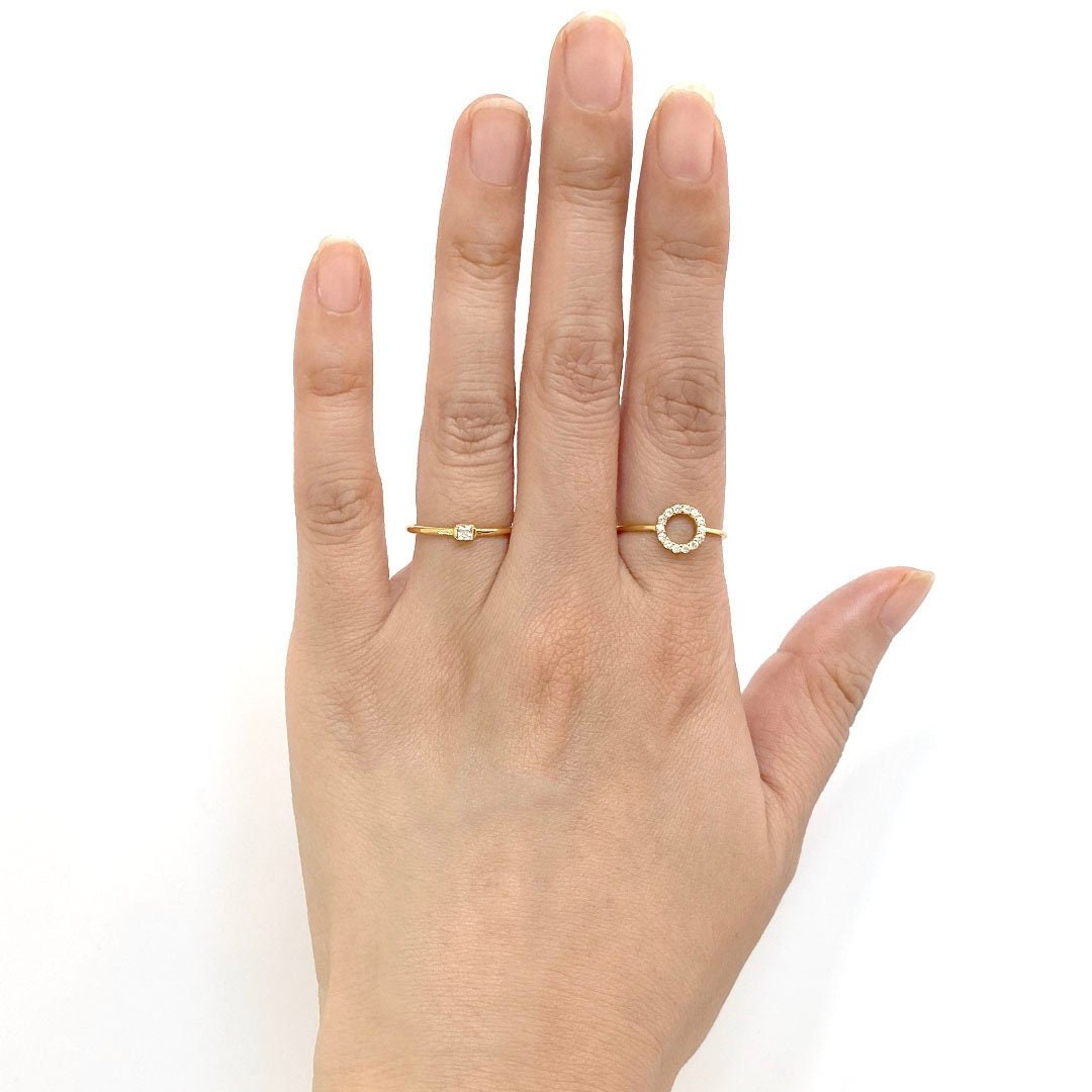 Tiny CZ Square Ring, Skinny Gold Stacking Ring, Mini Crystal Square Bezel Ring, Thin Gold Ring, Thin Stackable Ring, Simple Dainty Ring