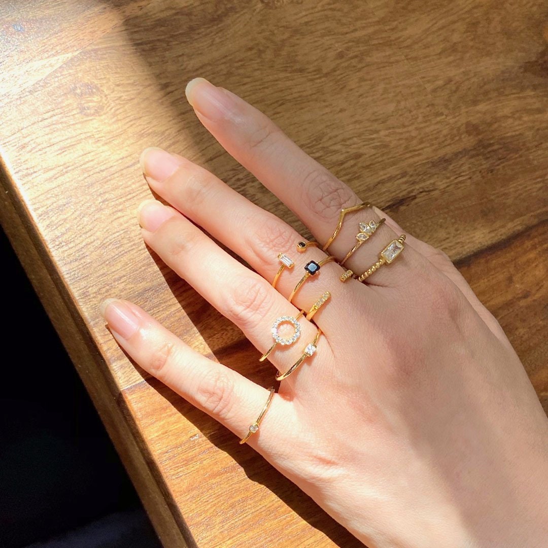 Tiny CZ Square Ring, Skinny Gold Stacking Ring, Mini Crystal Square Bezel Ring, Thin Gold Ring, Thin Stackable Ring, Simple Dainty Ring