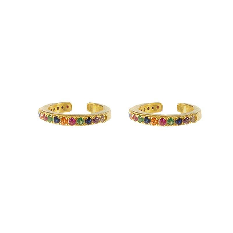 Rainbow Cuff Earrings, Colorful CZ Hoop, Gold Ear Cuff, Multicolor CZ Conch Jewelry, Dainty Cartilage Cuff, Crystal Ear Cuff, Midi Ear Cuff