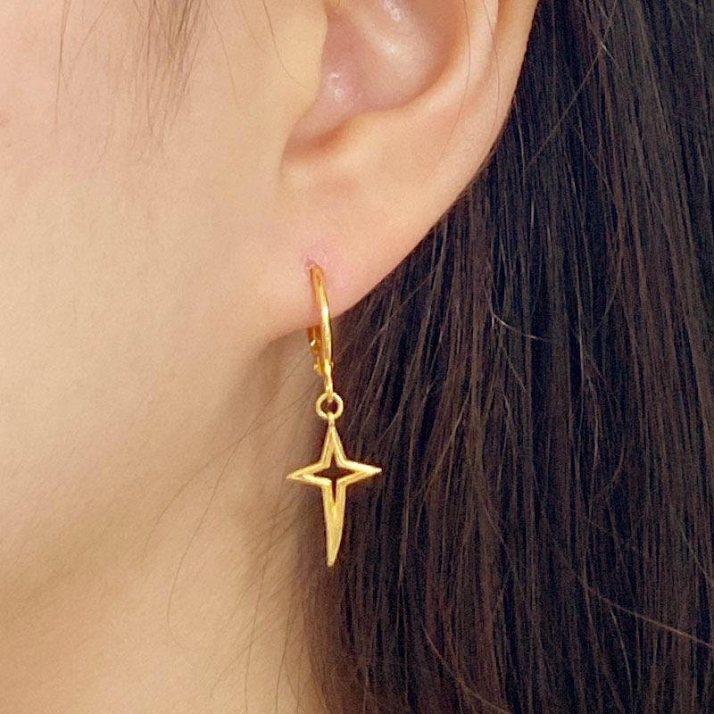 North Star Gold Hoops, 18K Gold Vermeil, Star Dangle Hoop Earrings, Gold Star Drop Earrings, Dainty Star Huggies, Celestial Gold Hoops