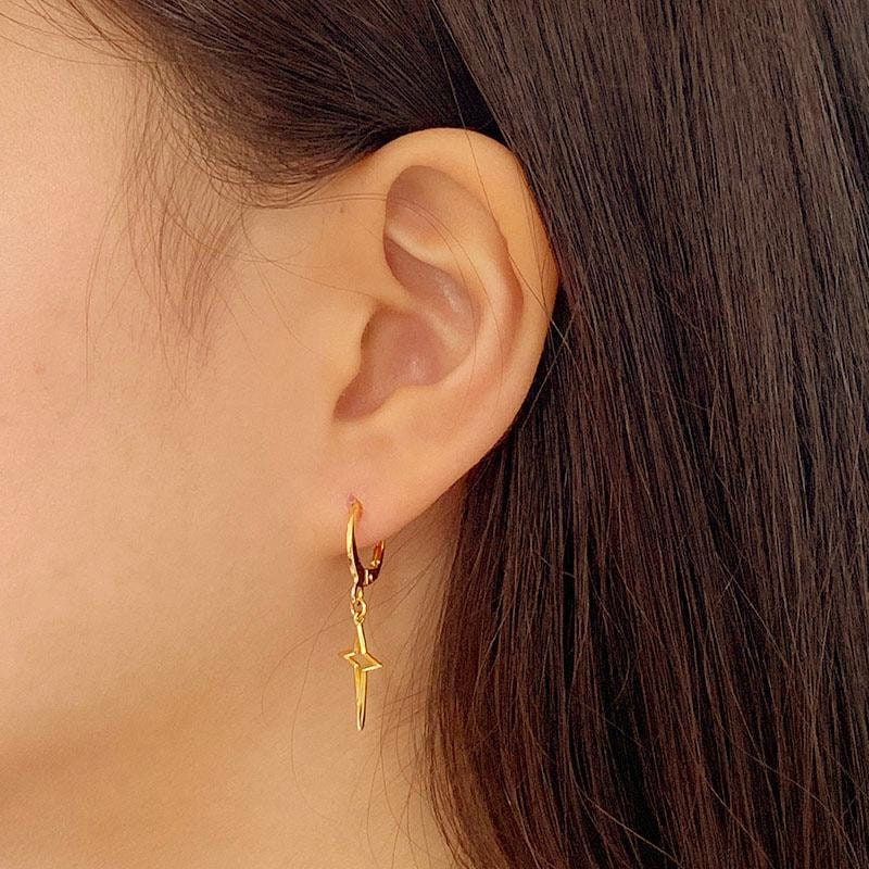 North Star Gold Hoops, 18K Gold Vermeil, Star Dangle Hoop Earrings, Gold Star Drop Earrings, Dainty Star Huggies, Celestial Gold Hoops