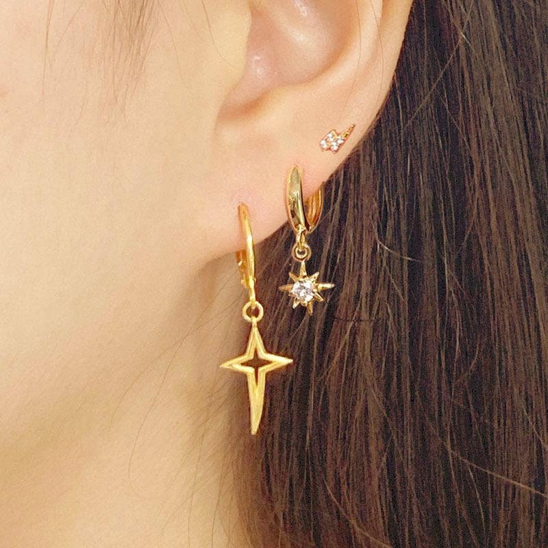 North Star Gold Hoops, 18K Gold Vermeil, Star Dangle Hoop Earrings, Gold Star Drop Earrings, Dainty Star Huggies, Celestial Gold Hoops