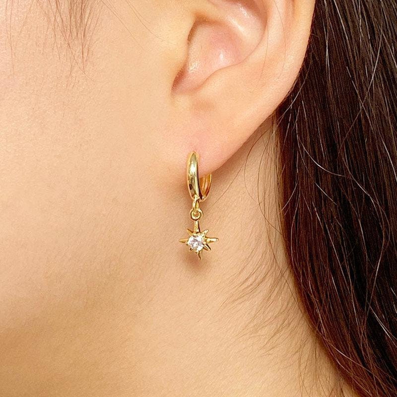 Starburst Earrings, Star Huggie Hoops, Small Gold Vermeil Hoops, Star Charm Earrings, Dainty Gold Huggies, Dangling CZ Star Earrings, Gift