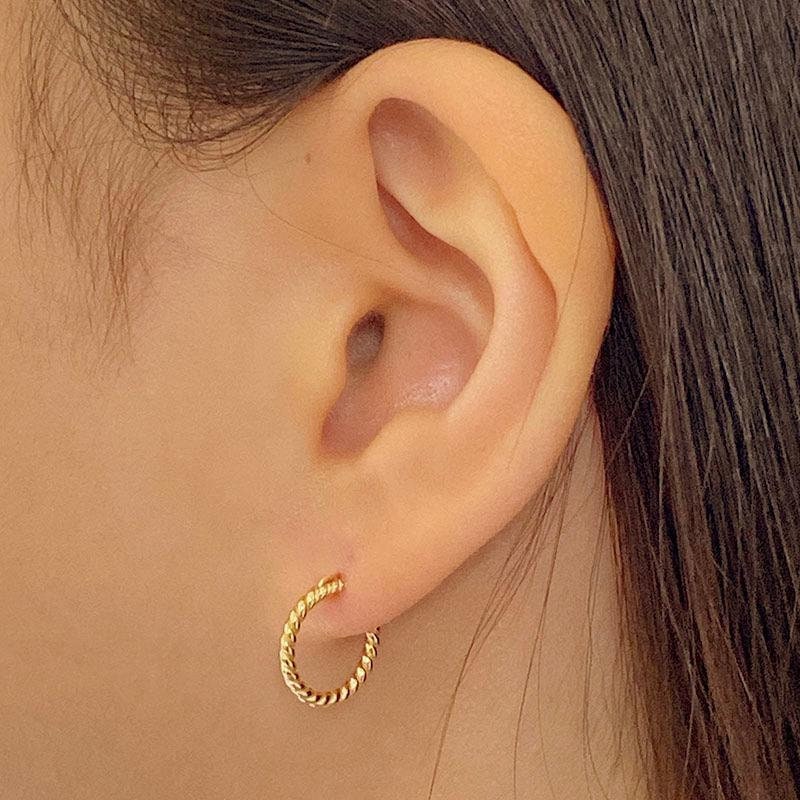 Twirl Hoop Earrings, Gold Croissant Hoops, Dainty Huggie Earrings, Sterling Silver Earrings, Classic Gold Hoop Huggies, Spiral Rope Hoops