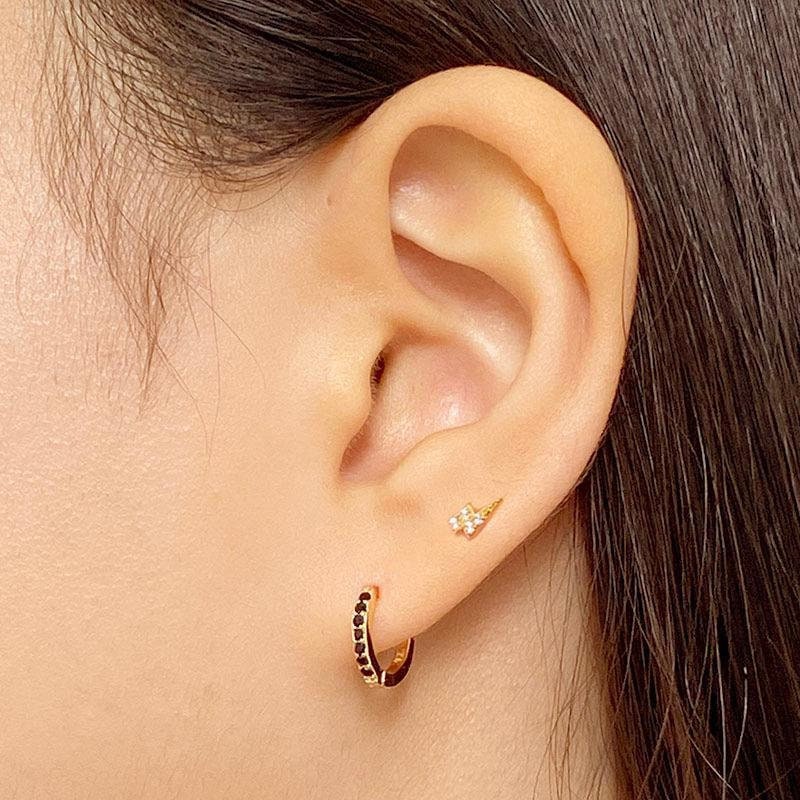 Black Crystal Earrings, Black CZ Huggie Hoop Earrings, Black Dainty Earrings, Small Pave Hoops, Black Gemstone Earrings, 18K Gold Vermeil