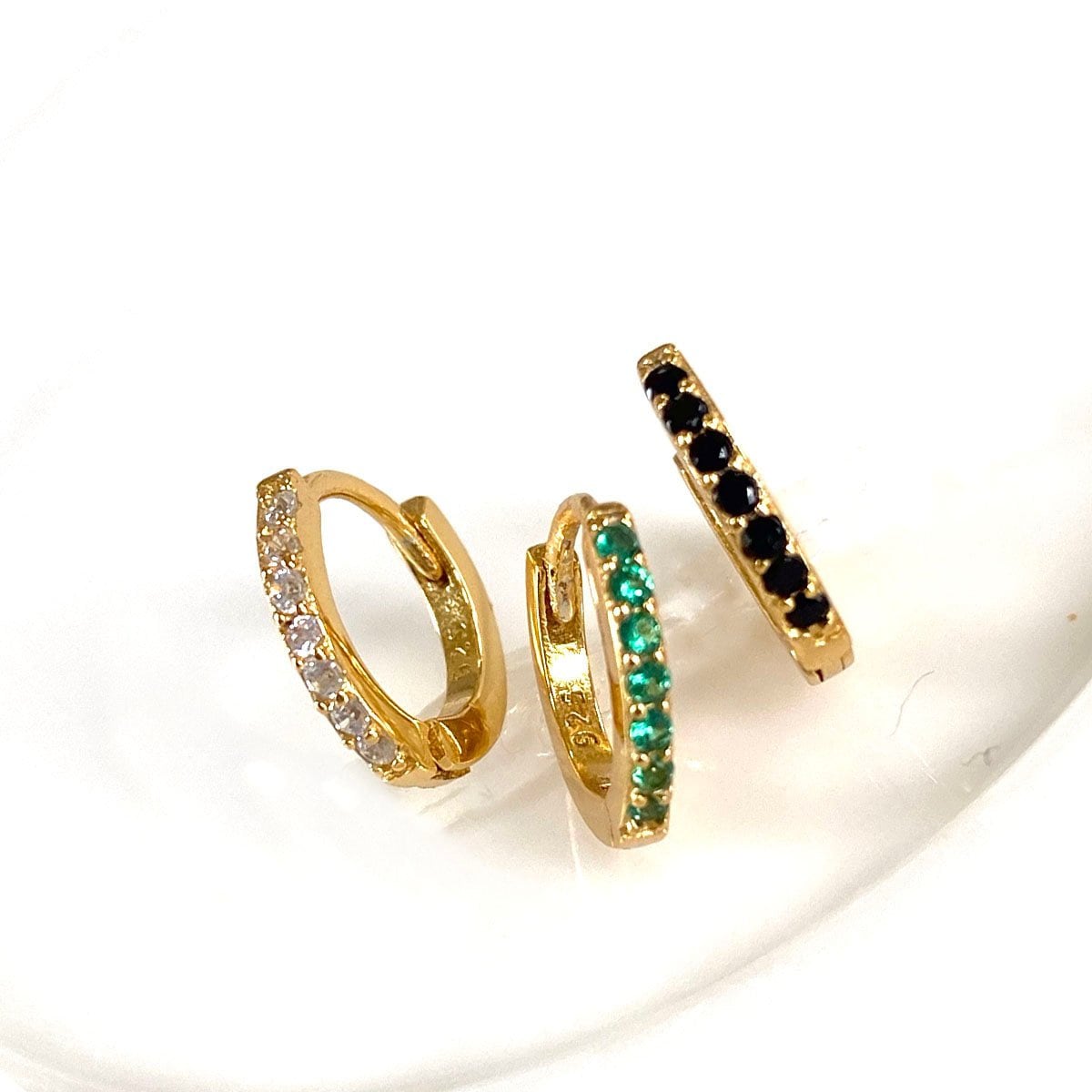 Small Huggie Hoop Earrings, Crystal Pave Hoops, White CZ Huggies, Dainty Gold Hoops, Petite Earrings, Gold Vermeil Earrings, Gemstone Hoops