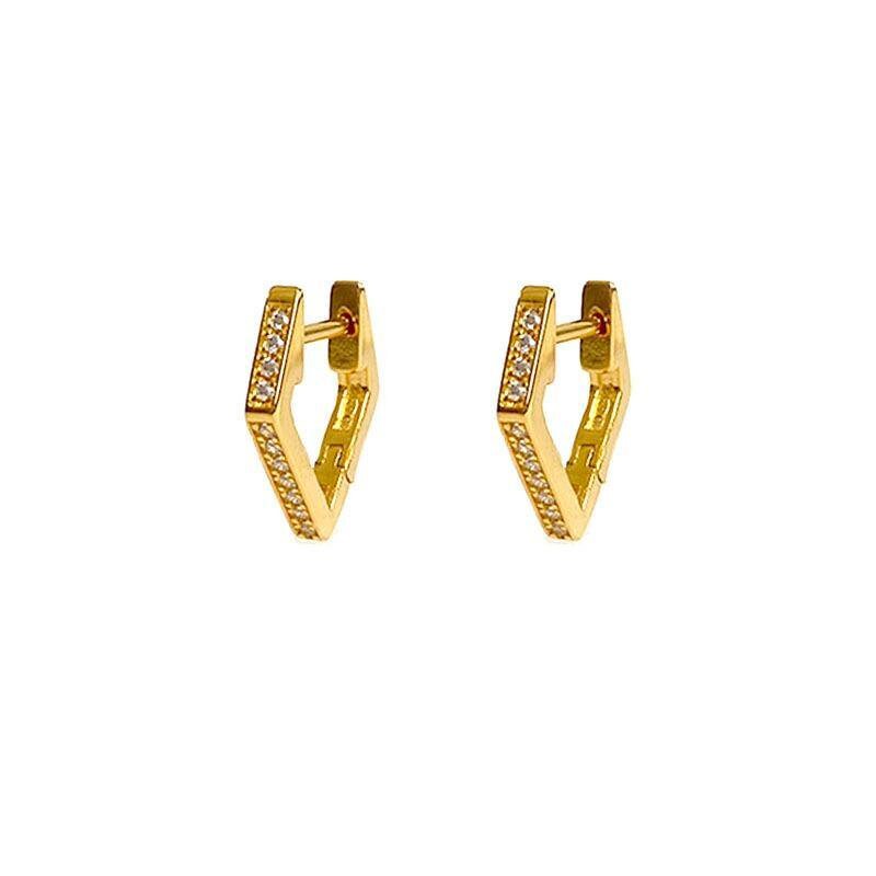 Dainty Gold Hoop Earrings, Minimalist Earrings, Geometric Hoops, Pentagon Huggies, Gold Vermeil Hoops with CZ Crystals, Small Diamond Hoops