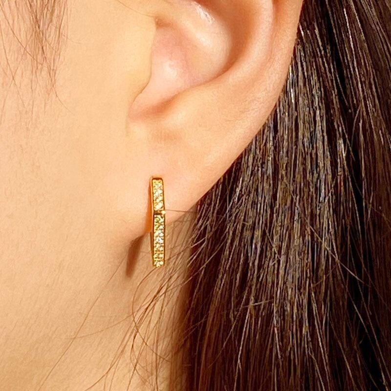 Dainty Gold Hoop Earrings, Minimalist Earrings, Geometric Hoops, Pentagon Huggies, Gold Vermeil Hoops with CZ Crystals, Small Diamond Hoops