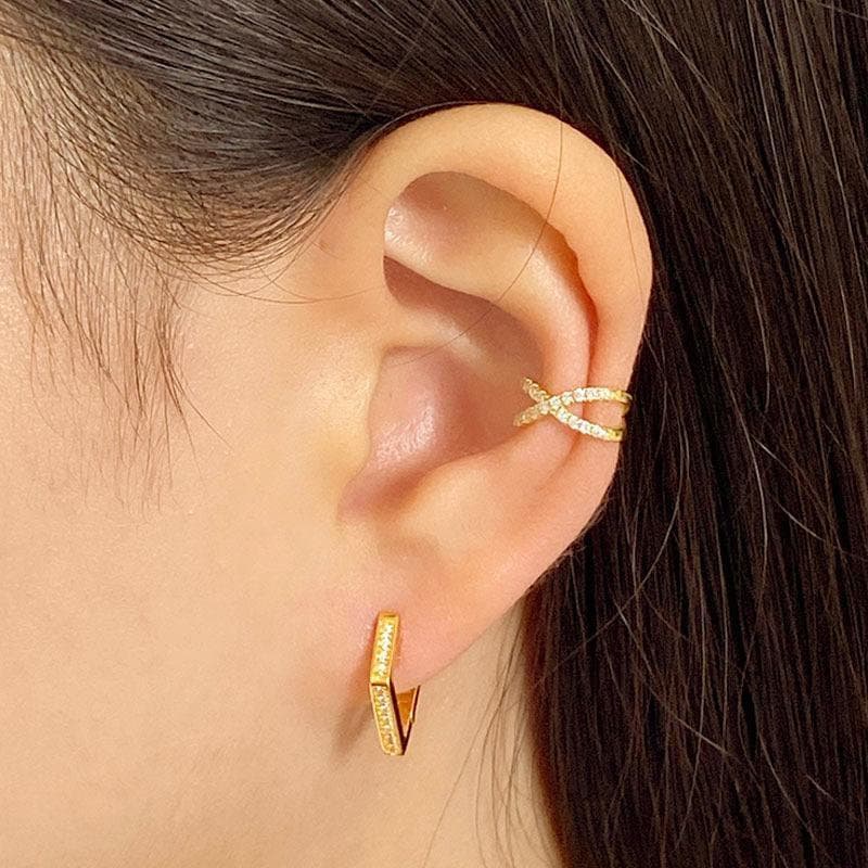 Dainty Gold Hoop Earrings, Minimalist Earrings, Geometric Hoops, Pentagon Huggies, Gold Vermeil Hoops with CZ Crystals, Small Diamond Hoops