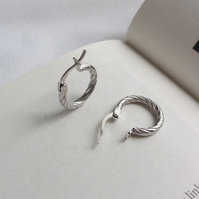 Twisted Gold | Silver Hoop Earrings, Small Croissant Hoops, Minimalist Earrings, Unisex Hoops, Gold Vermeil Earrings, Sterling Silver Hoops