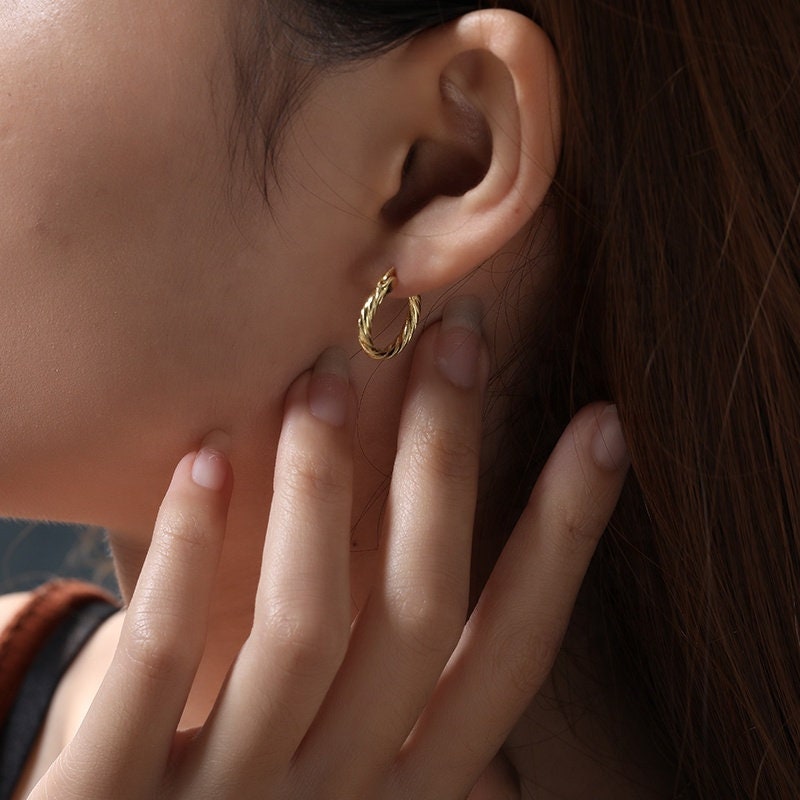 Twisted Gold | Silver Hoop Earrings, Small Croissant Hoops, Minimalist Earrings, Unisex Hoops, Gold Vermeil Earrings, Sterling Silver Hoops