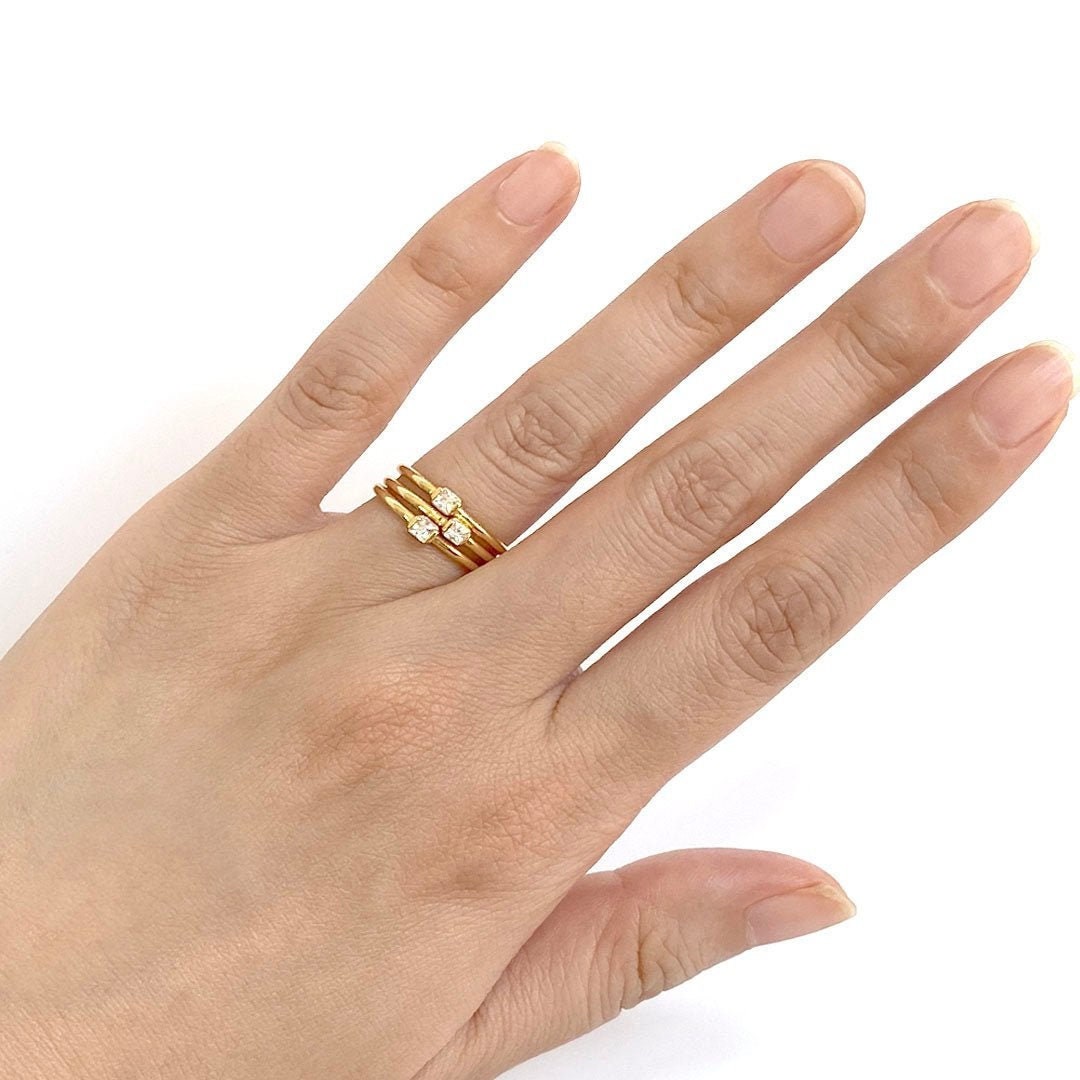 Tiny CZ Square Ring, Skinny Gold Stacking Ring, Mini Crystal Square Bezel Ring, Thin Gold Ring, Thin Stackable Ring, Simple Dainty Ring