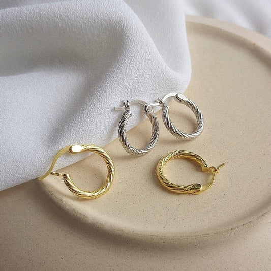 Twisted Gold | Silver Hoop Earrings, Small Croissant Hoops, Minimalist Earrings, Unisex Hoops, Gold Vermeil Earrings, Sterling Silver Hoops