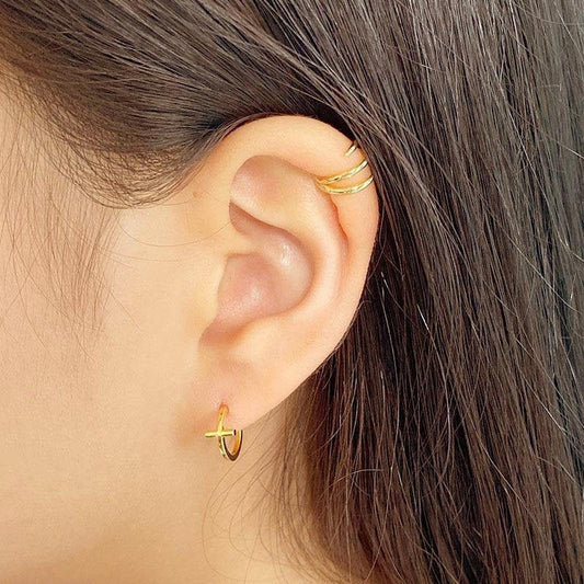 Dainty Cross Hoops, Gold Cross Stud Earrings, 18K Gold Vermeil Earrings, Baptism Gift, Confirmation Gift, Christening Jewelry