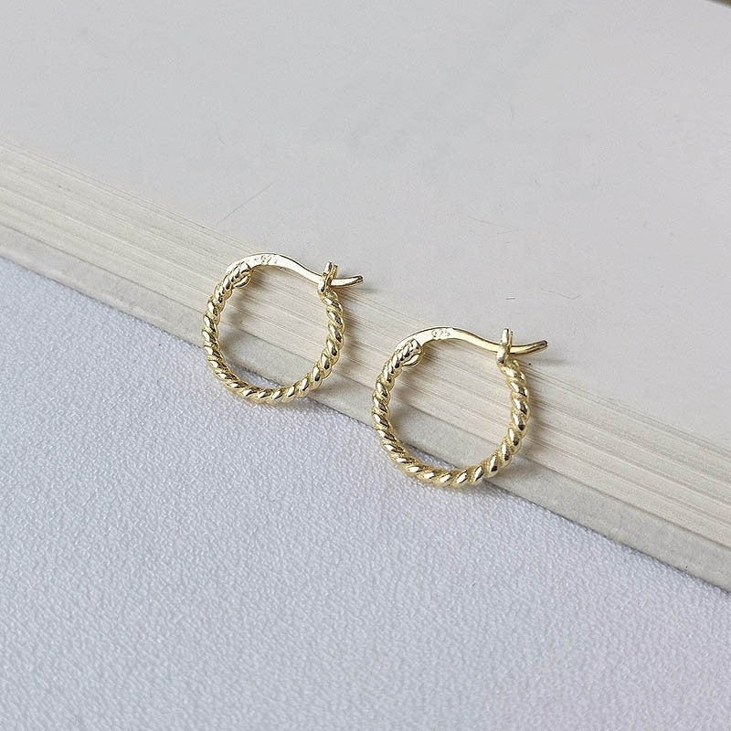 Twirl Hoop Earrings, Gold Croissant Hoops, Dainty Huggie Earrings, Sterling Silver Earrings, Classic Gold Hoop Huggies, Spiral Rope Hoops