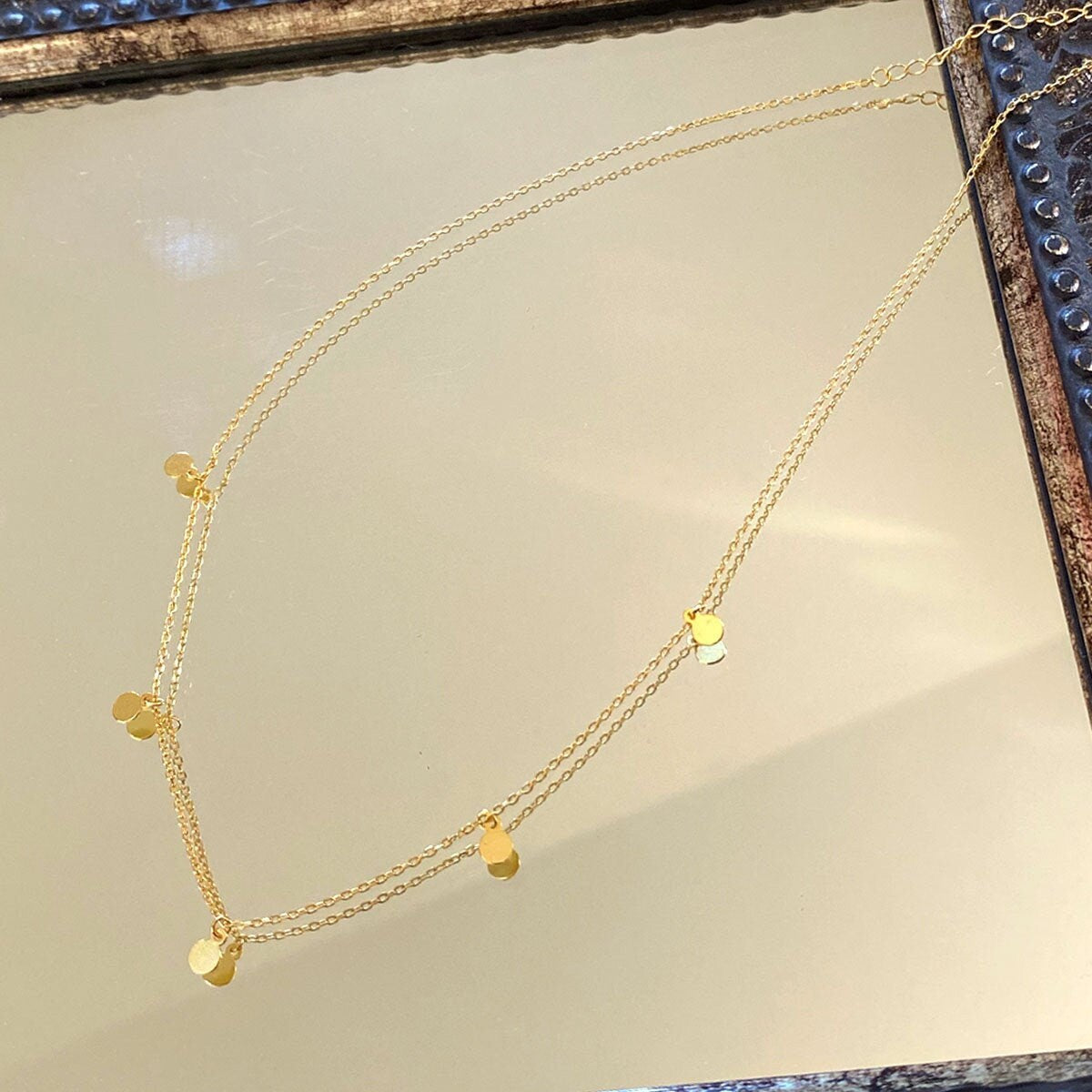 Mini Coin Choker, Gold Vermeil Choker, Tiny Disk Choker, Dangling Small Coin Choker Necklace, Thin Gold Choker, Dainty Layering Necklace