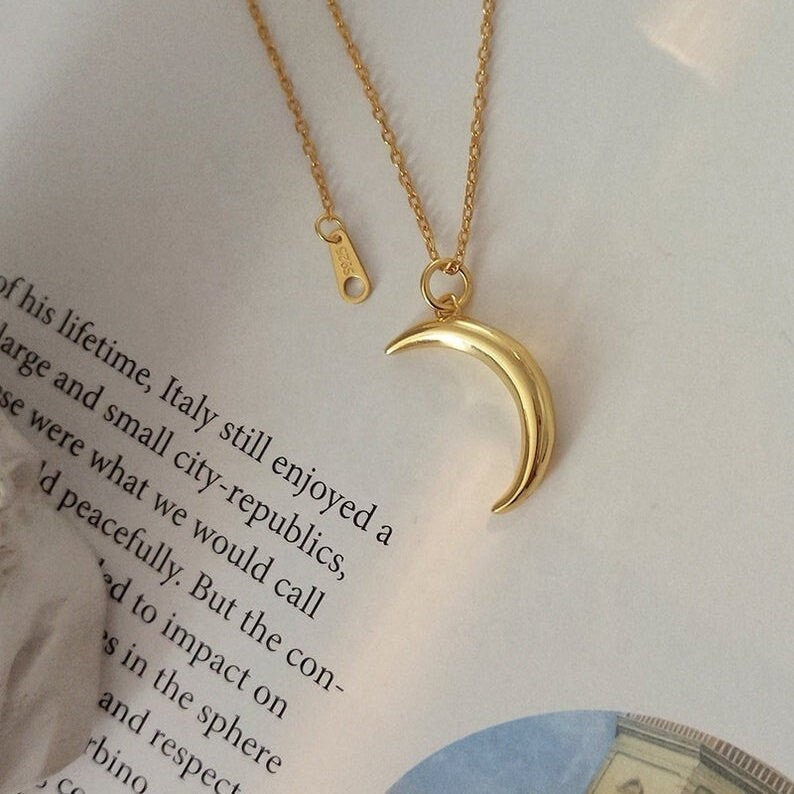 Gold Moon Pendant, Crescent Necklace, Minimalist Necklace, Celestial Pendant, 18K Gold Vermeil, Gold Horn Necklace, Dainty Gold Necklace