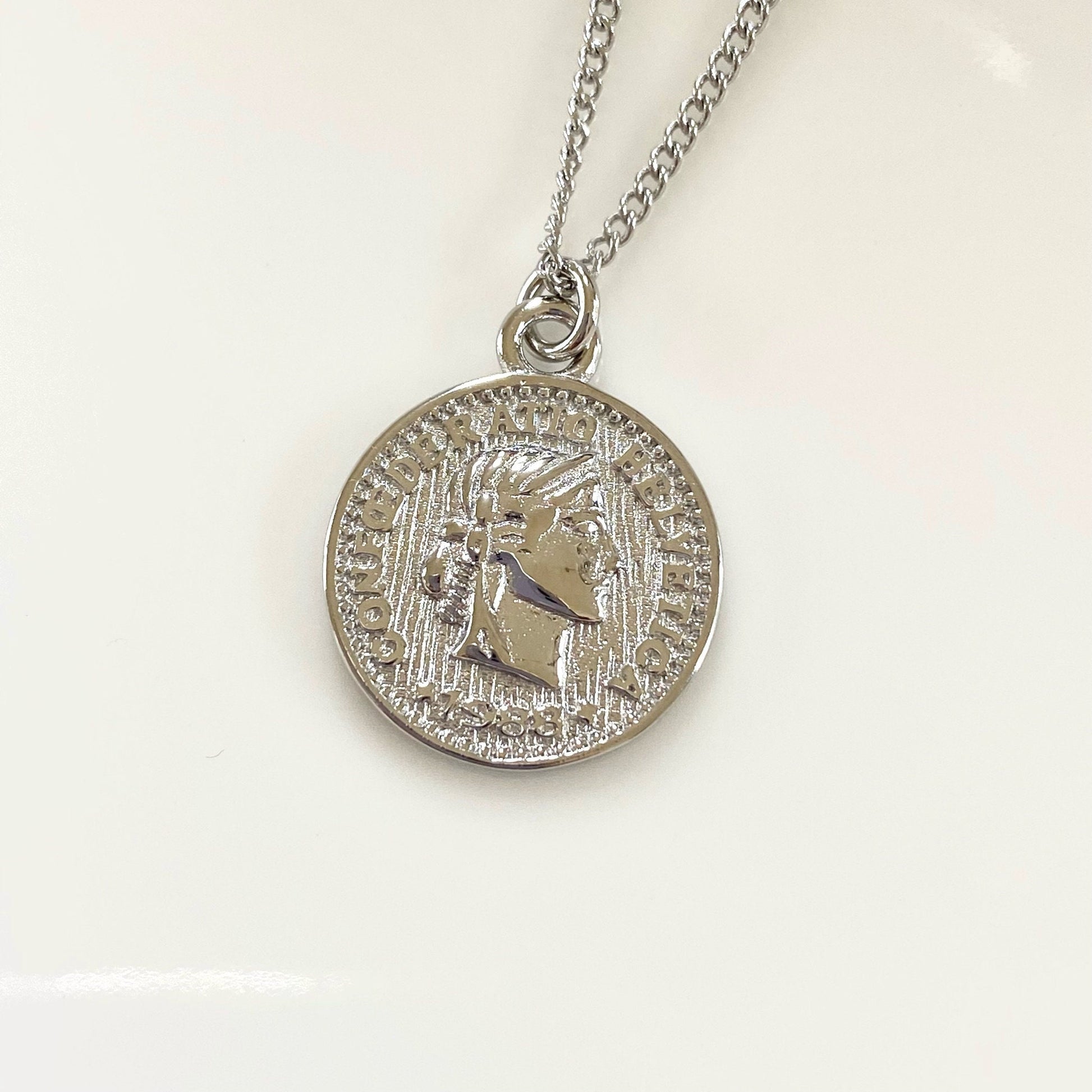 Silver Medallion Necklace, Silver Coin Pendant, Long Necklace with Pendant, Disk Necklace Silver For Women, Christmas Gift, Hypoallergenic