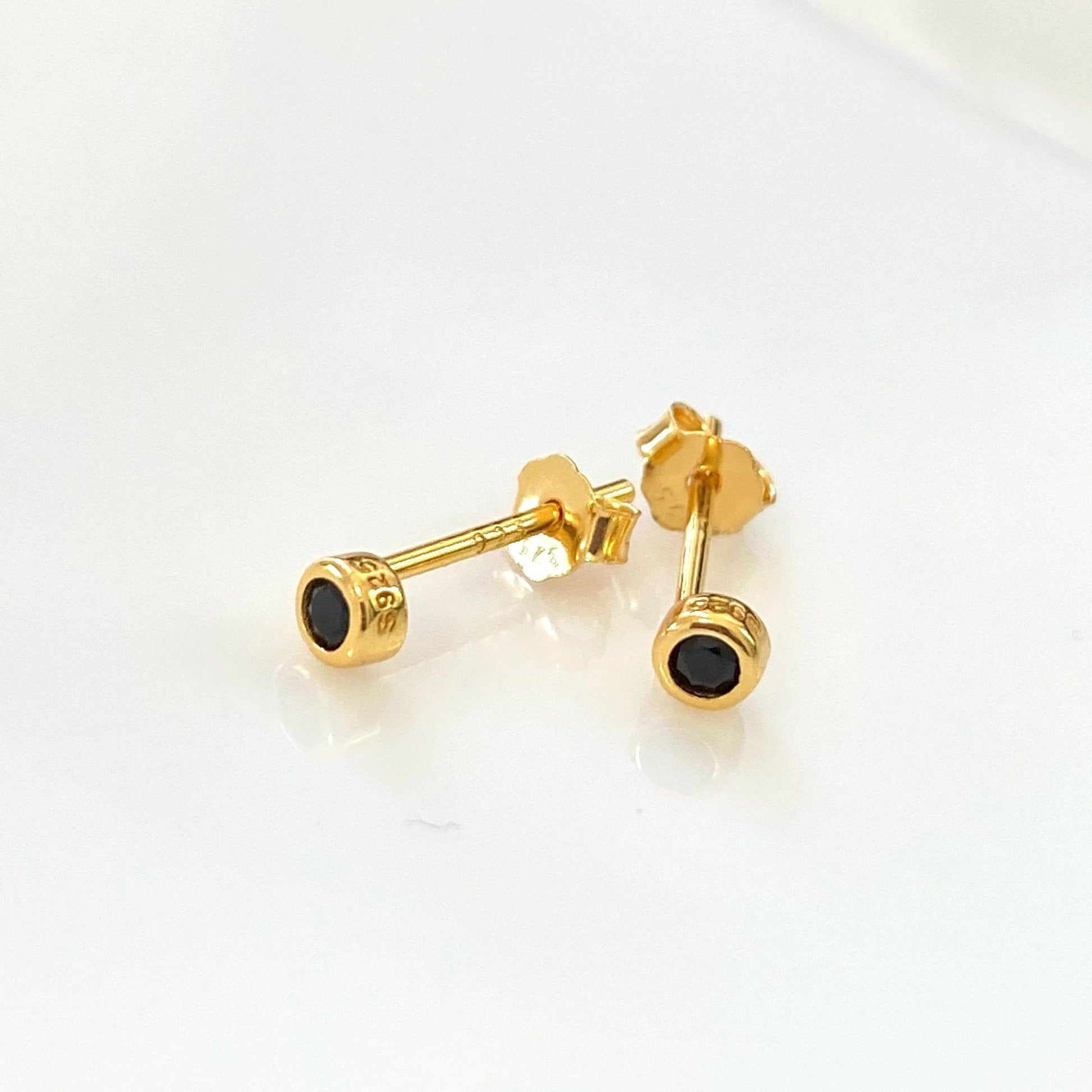 Mini Black Gem Studs, Tiny Round Dot Black Enamel Stud Earrings, Dainty Black CZ Earrings, Black Gemstone Studs, Tiny Black Diamond Studs