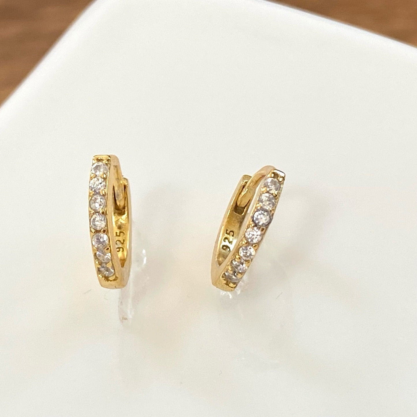 Small Huggie Hoop Earrings, Crystal Pave Hoops, White CZ Huggies, Dainty Gold Hoops, Petite Earrings, Gold Vermeil Earrings, Gemstone Hoops