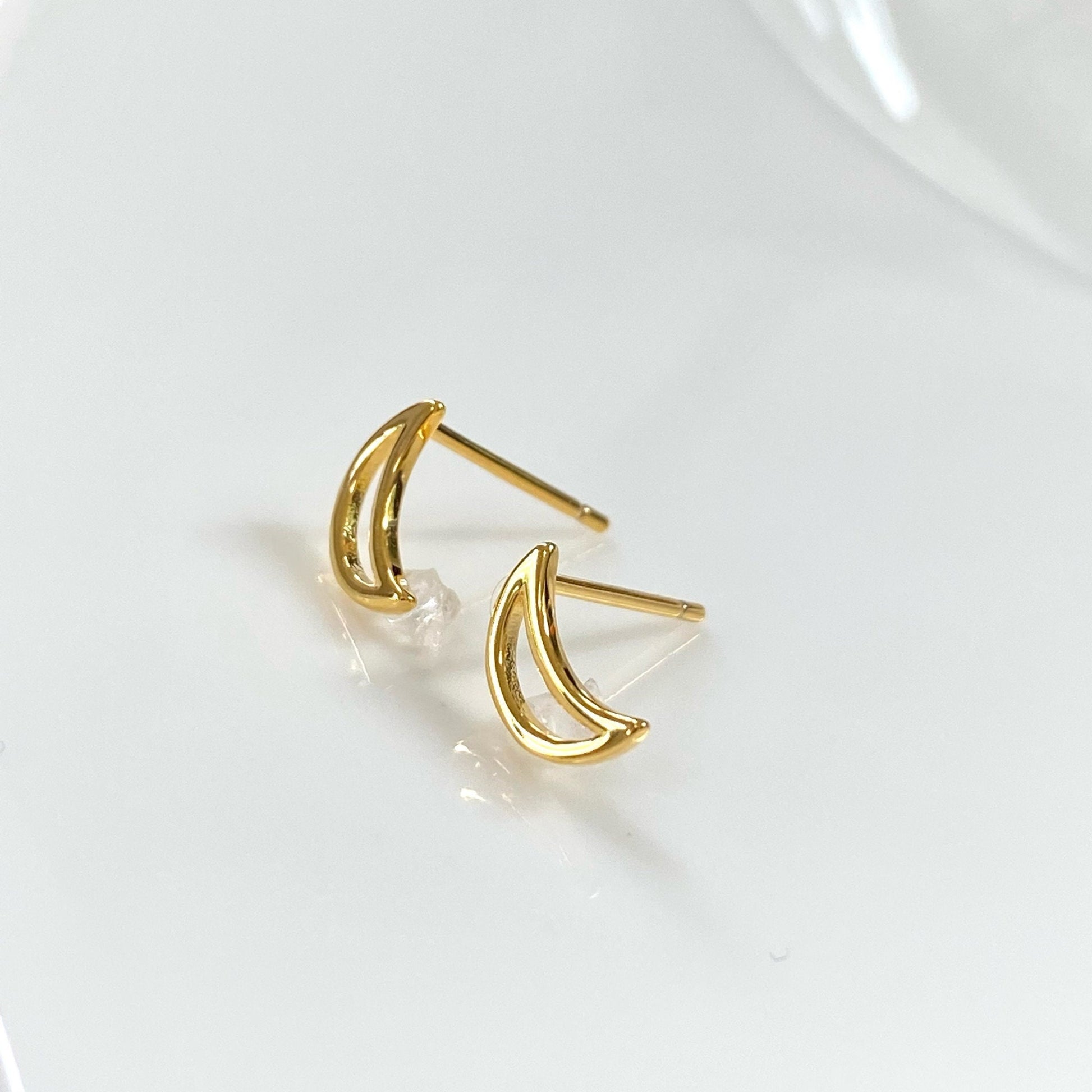 Crescent Moon Studs, Gold Moon Earrings, 18K Gold Vermeil Studs, Minimalist Earrings, Dainty Moon Ear Studs, Celestial Earring Gift