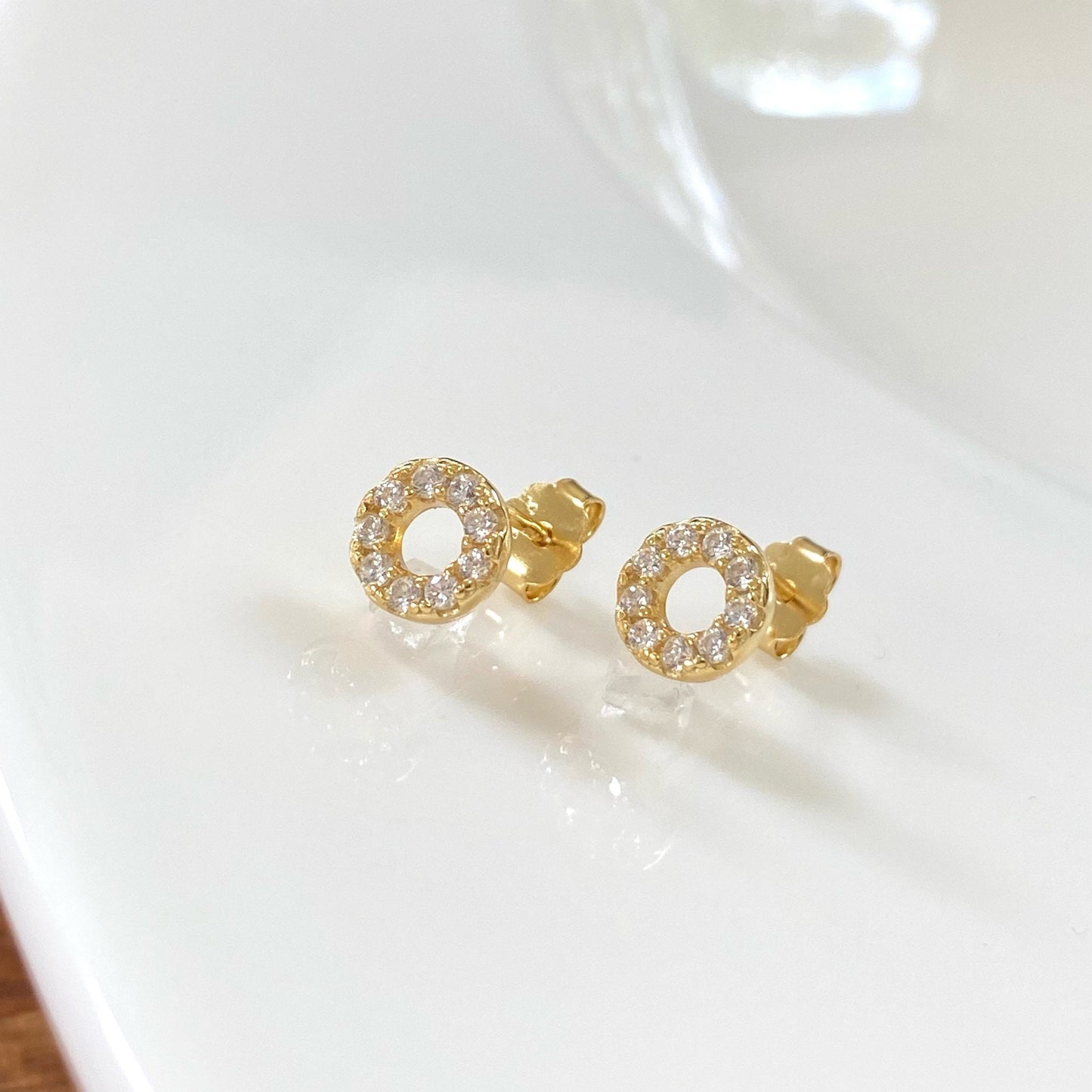 Diamond Halo Earrings, Minimalist Earrings, Crystal Halo Studs, CZ Pave Earrings, Small Round Pave Studs, 18K Gold Vermeil, Bridesmaid Gift