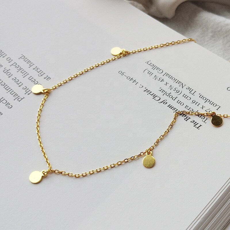 Mini Coin Choker, Gold Vermeil Choker, Tiny Disk Choker, Dangling Small Coin Choker Necklace, Thin Gold Choker, Dainty Layering Necklace