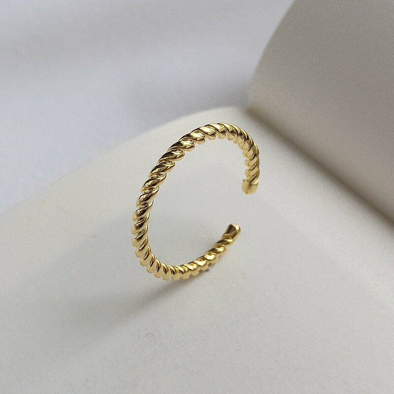 Gold Twist Ring, Minimalist Ring, Gold Cuff Ring, Open Adjustable Ring, 18K Gold Vermeil Ring, Twisted Rope Ring, Rings for Women, Christmas