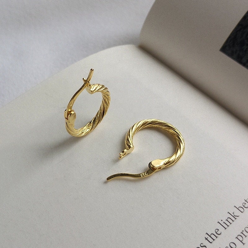 Twisted Gold | Silver Hoop Earrings, Small Croissant Hoops, Minimalist Earrings, Unisex Hoops, Gold Vermeil Earrings, Sterling Silver Hoops