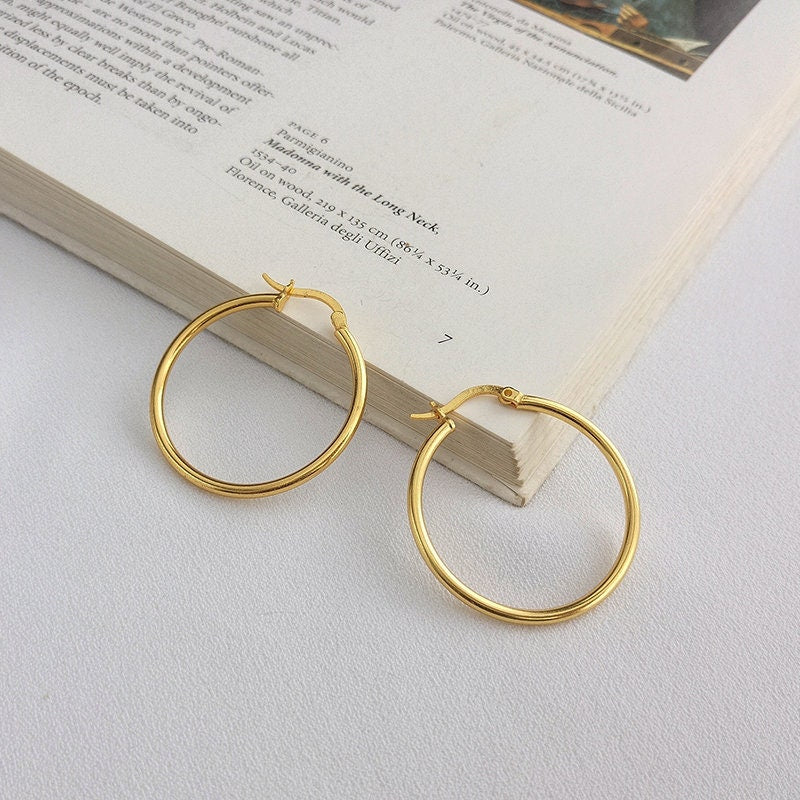 Large Thin Gold Hoop Earrings For Women, Simple Gold Hoops, Circle Endless Big Hoops, 18K Gold Thin Round Hoops, Minimalist Earrings