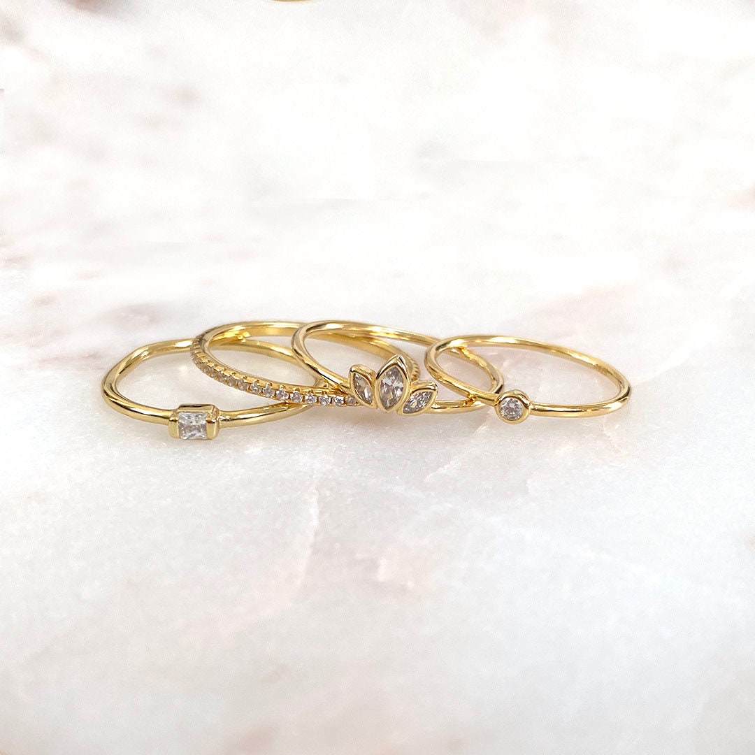 Tiny CZ Square Ring, Skinny Gold Stacking Ring, Mini Crystal Square Bezel Ring, Thin Gold Ring, Thin Stackable Ring, Simple Dainty Ring