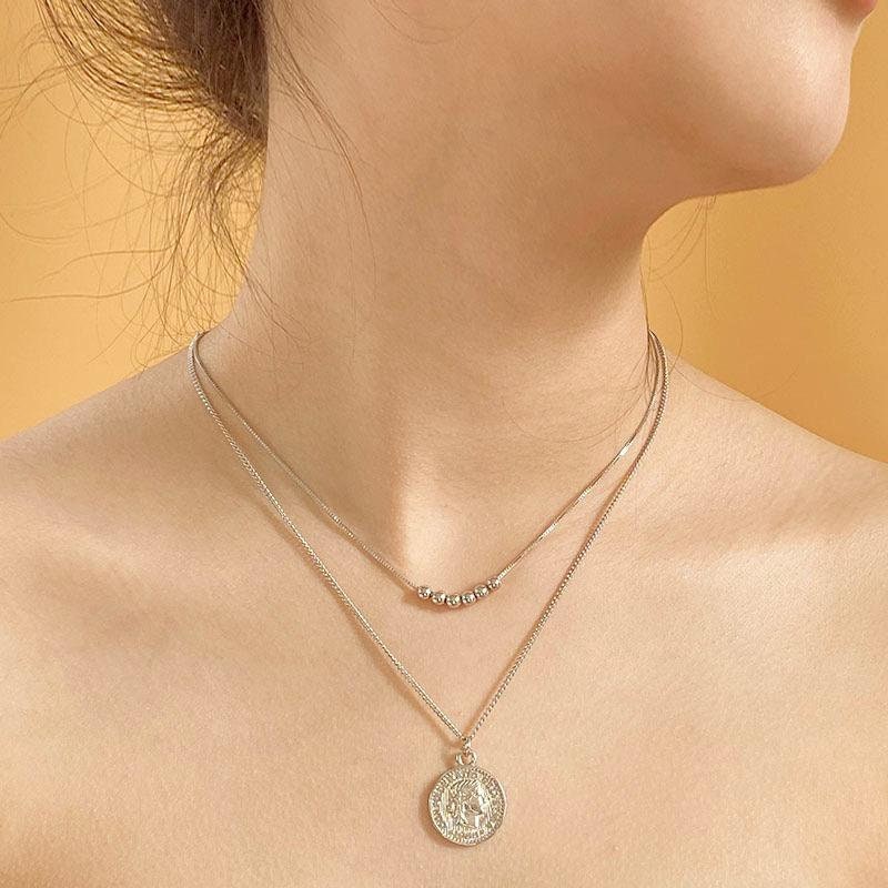 Silver Medallion Necklace, Silver Coin Pendant, Long Necklace with Pendant, Disk Necklace Silver For Women, Christmas Gift, Hypoallergenic