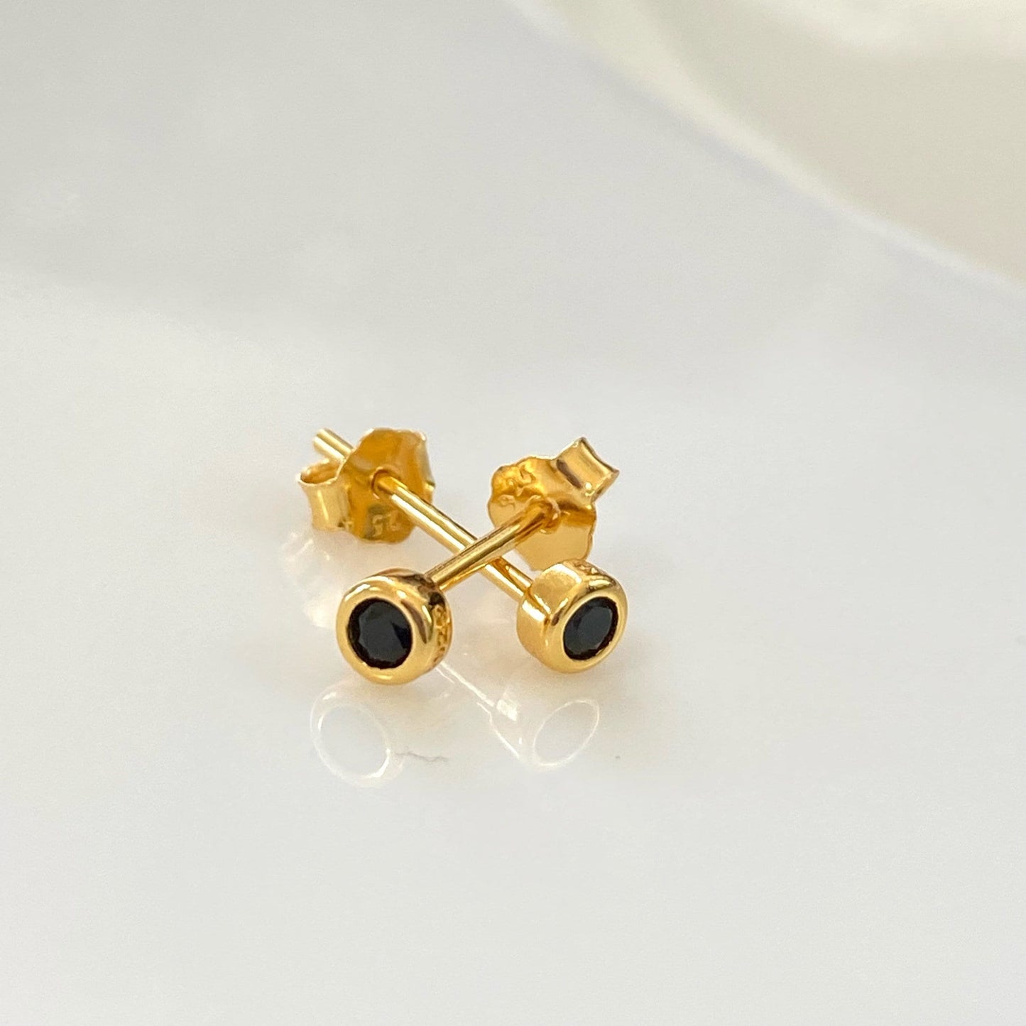 Mini Black Gem Studs, Tiny Round Dot Black Enamel Stud Earrings, Dainty Black CZ Earrings, Black Gemstone Studs, Tiny Black Diamond Studs