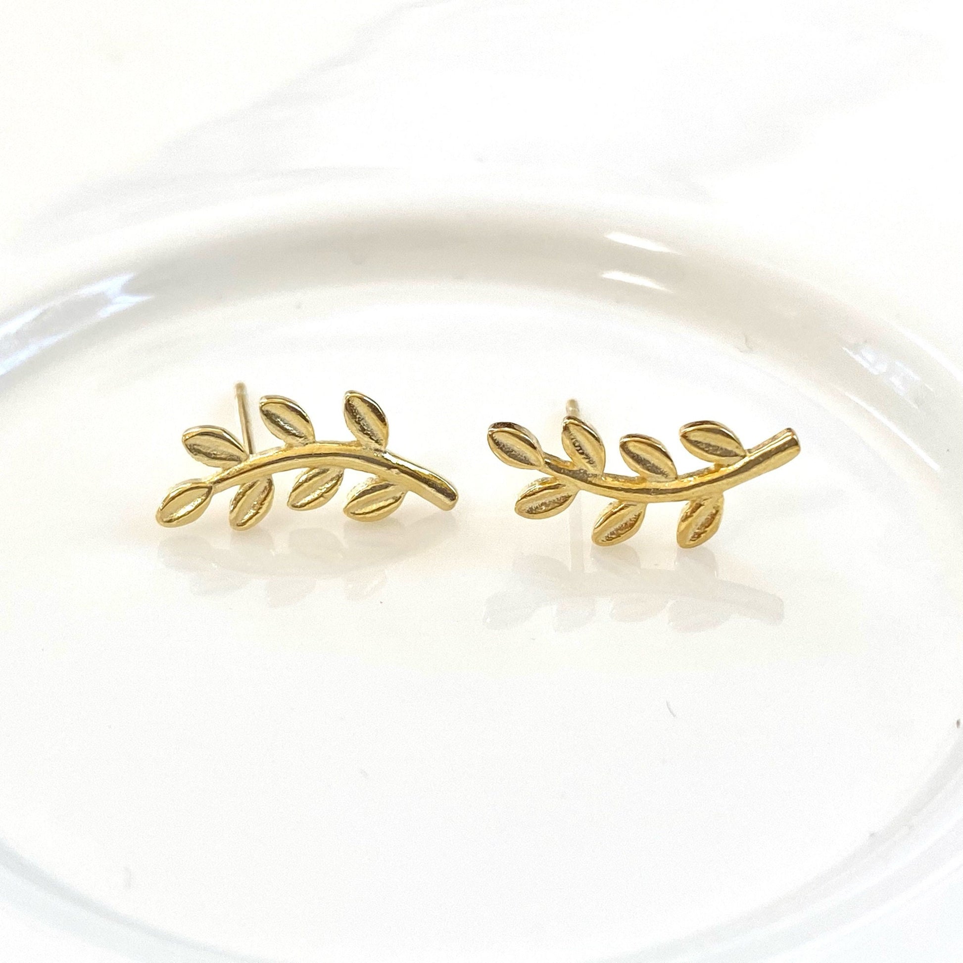 Leaf Stud Earrings, 18K Gold Vermeil, Olive Leaf Earrings, Simple Dainty Studs, 925 Sterling Silver, Everyday Earrings Gold, Gift For Her