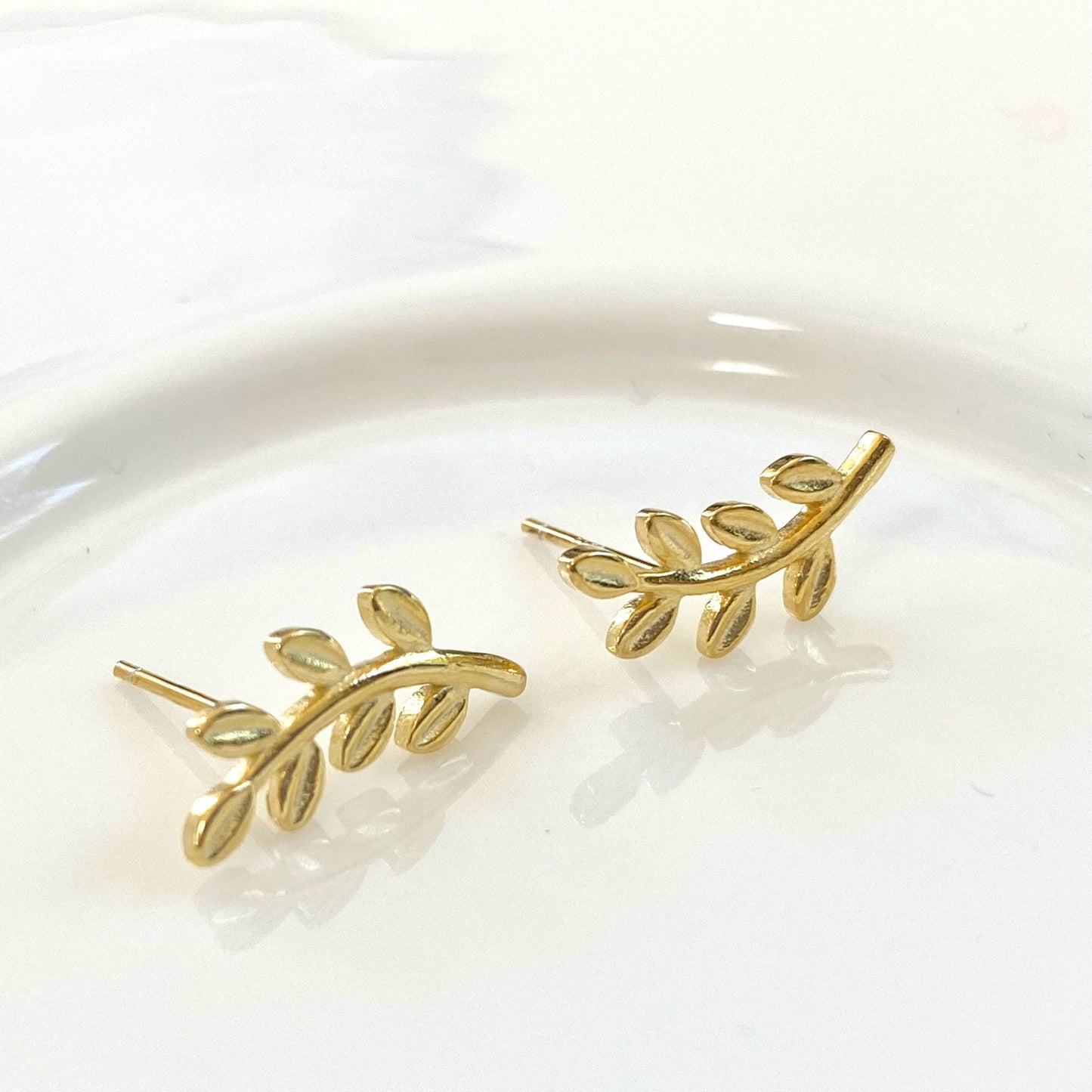 Leaf Stud Earrings, 18K Gold Vermeil, Olive Leaf Earrings, Simple Dainty Studs, 925 Sterling Silver, Everyday Earrings Gold, Gift For Her