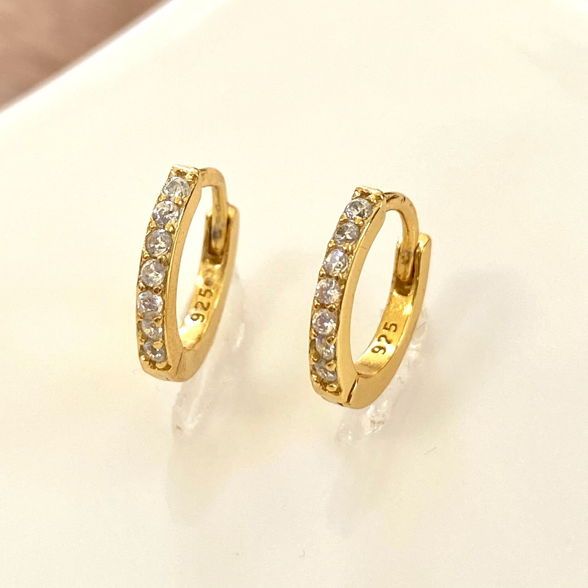 Small Huggie Hoop Earrings, Crystal Pave Hoops, White CZ Huggies, Dainty Gold Hoops, Petite Earrings, Gold Vermeil Earrings, Gemstone Hoops