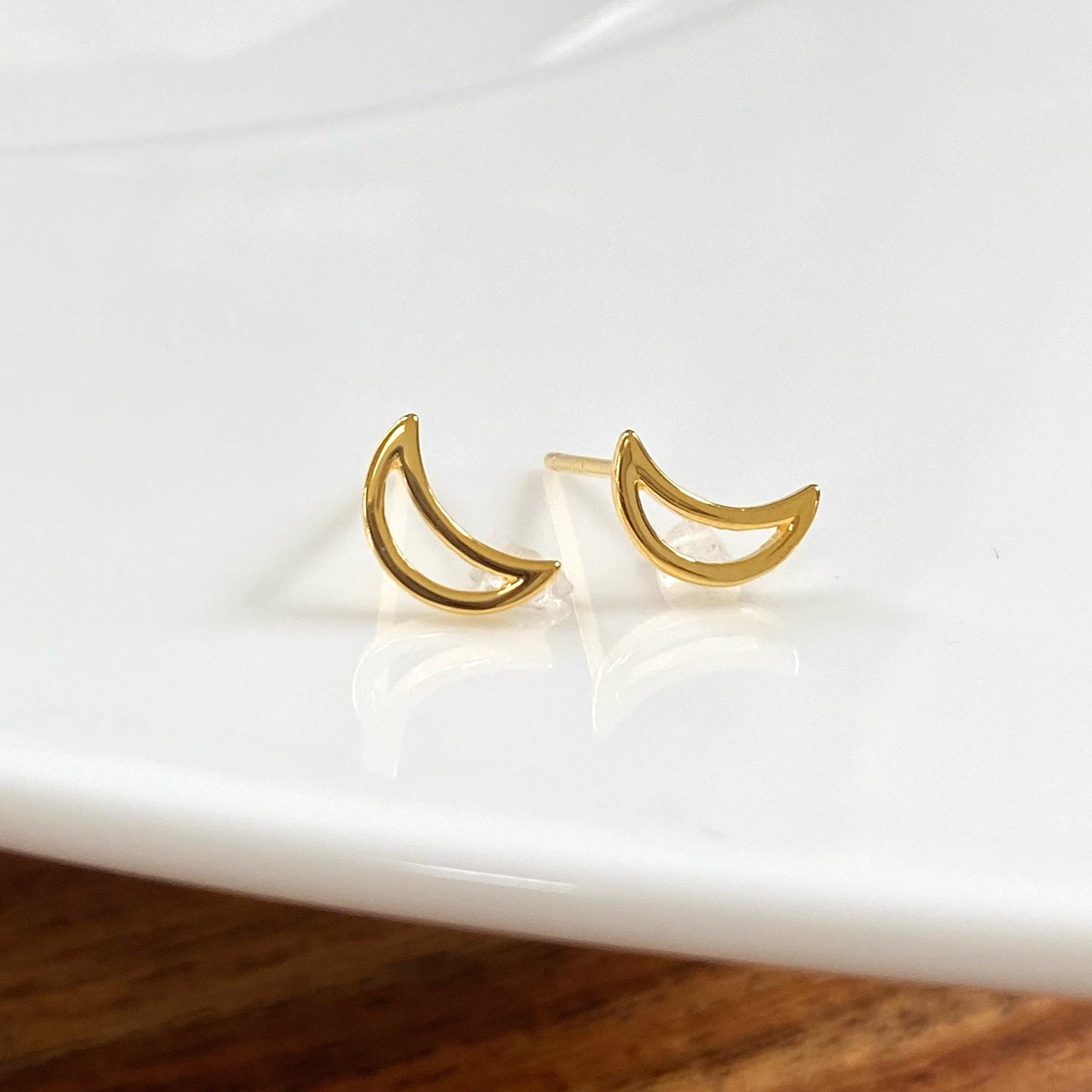 Crescent Moon Studs, Gold Moon Earrings, 18K Gold Vermeil Studs, Minimalist Earrings, Dainty Moon Ear Studs, Celestial Earring Gift