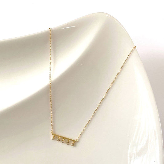 Dainty Bar Charm Necklace, Minimalist Necklace, 18K Gold Vermeil, Tiny Bar with Dangling CZ Gemstones, Thin Gold Necklace, Trapeze Necklace