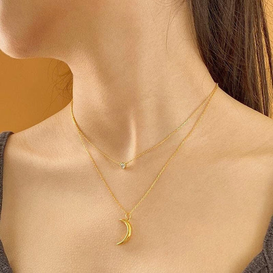 Gold Moon Pendant, Crescent Necklace, Minimalist Necklace, Celestial Pendant, 18K Gold Vermeil, Gold Horn Necklace, Dainty Gold Necklace